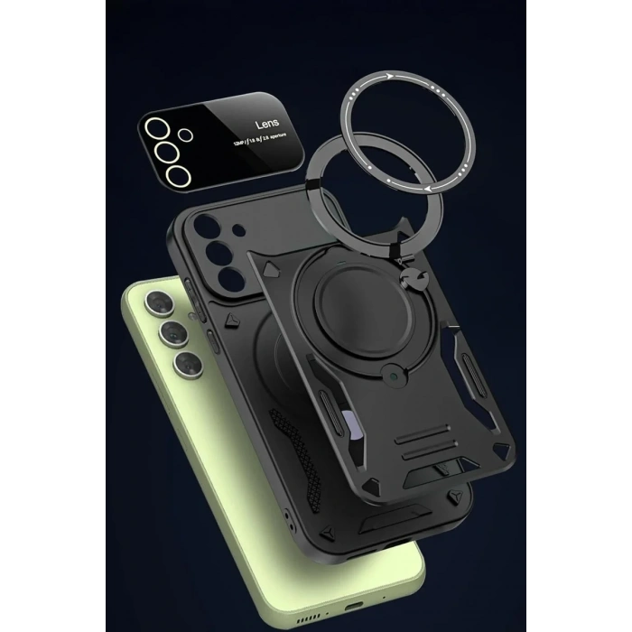 Newface Samsung Galaxy S24 FE Kılıf Joy Lens Standlı Kapak - Siyah