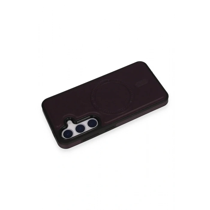 Newface Samsung Galaxy S24 Kılıf Ozzi Magsafe Deri Kapak - Derin Mor