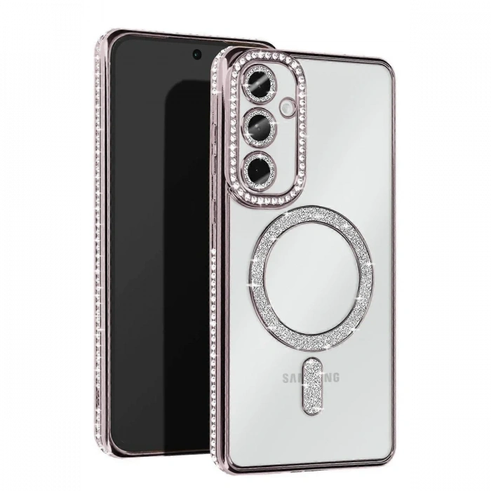 Newface Samsung Galaxy S25 Kılıf Joke Simli Magneticsafe Kılıf - Gümüş