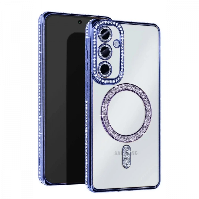 Newface Samsung Galaxy S25 Kılıf Joke Simli Magneticsafe Kılıf - Mavi