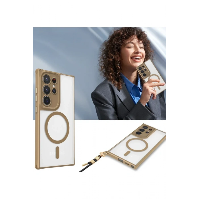 Newface Samsung Galaxy S25 Ultra Kılıf Enka Magsafe Silikon Kılıf - Desert