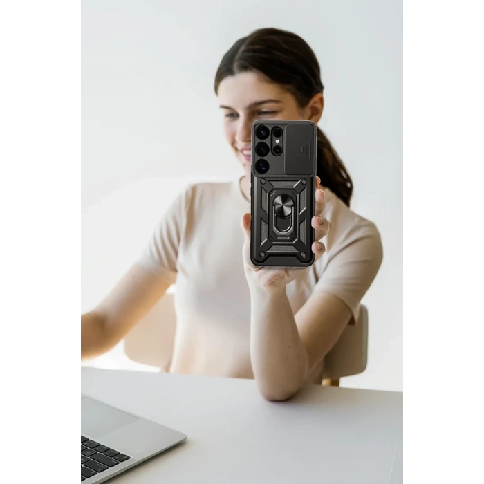 Newface Samsung Galaxy S25 Ultra Kılıf Pars Lens Yüzüklü Silikon - Lacivert
