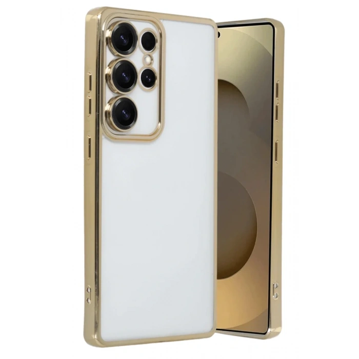 Newface Samsung Galaxy S25 Ultra Kılıf Razer Lensli Silikon - Gold