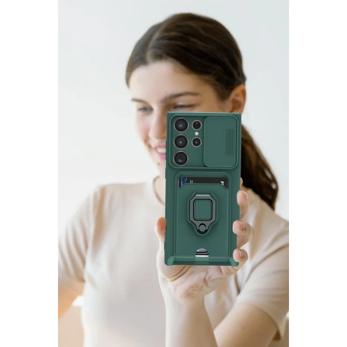 Newface Samsung Galaxy S25 Ultra Kılıf Zuma Kartvizitli Yüzüklü Silikon - Yeşil