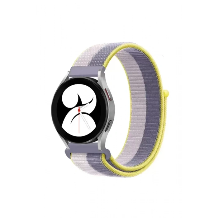 Newface Samsung Galaxy Watch 4 Hasırlı Cırtcırtlı Kordon - Gri-beyaz