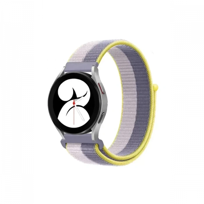 Newface Samsung Galaxy Watch 4 Hasırlı Cırtcırtlı Kordon - Gri-beyaz