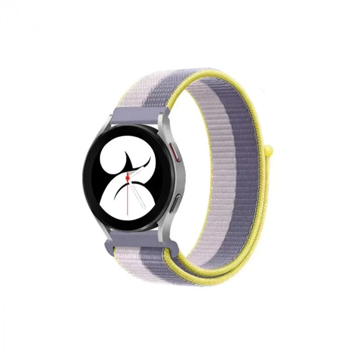 Newface Samsung Galaxy Watch 4 Hasırlı Cırtcırtlı Kordon - Gri-beyaz