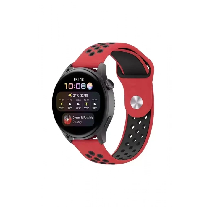 Newface Watch 20mm Spor Delikli Kordon - Kırmızı-siyah