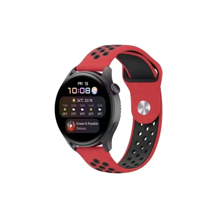 Newface Watch 20mm Spor Delikli Kordon - Kırmızı-siyah