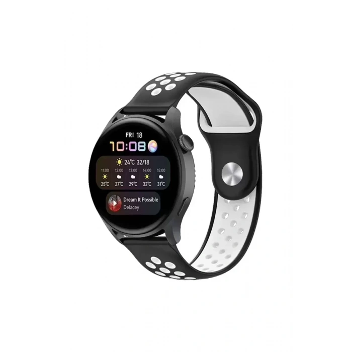 Newface Watch 20mm Spor Delikli Kordon - Siyah-beyaz