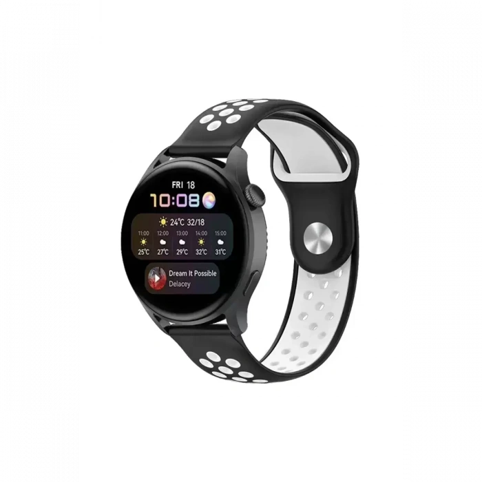 Newface Watch 20mm Spor Delikli Kordon - Siyah-beyaz