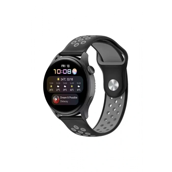 Newface Watch 20mm Spor Delikli Kordon - Siyah-gri