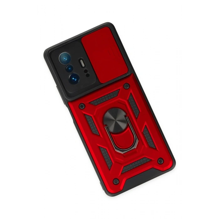 Newface Xiaomi Mi 11T Pro Kılıf Pars Lens Yüzüklü Silikon - Kırmızı