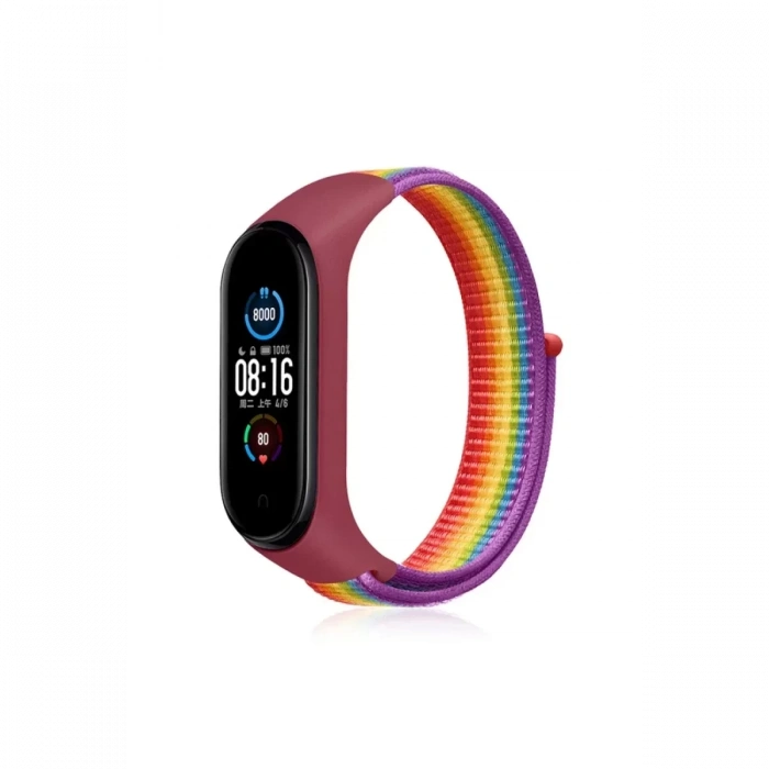 Newface Xiaomi Mi Band 4 Hasırlı Cırtcırtlı Kordon - Gökkuşağı