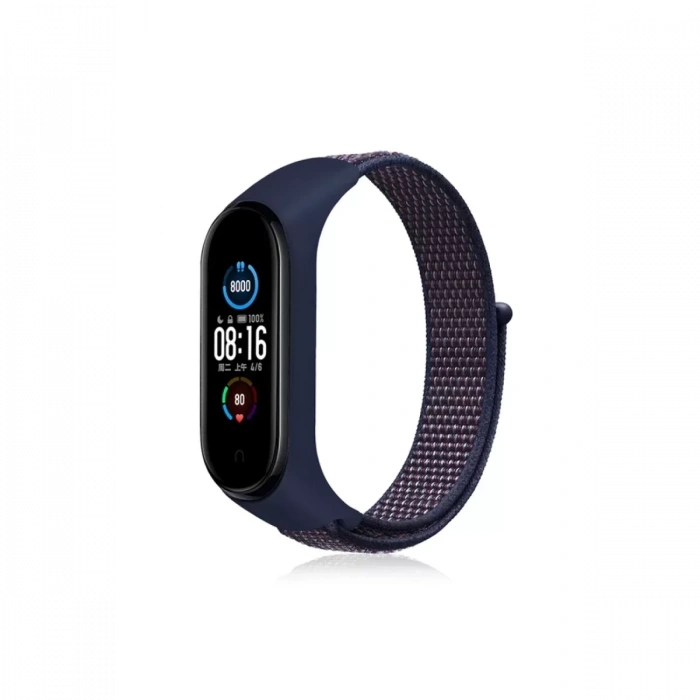 Newface Xiaomi Mi Band 4 Hasırlı Cırtcırtlı Kordon - Lacivert-Mor