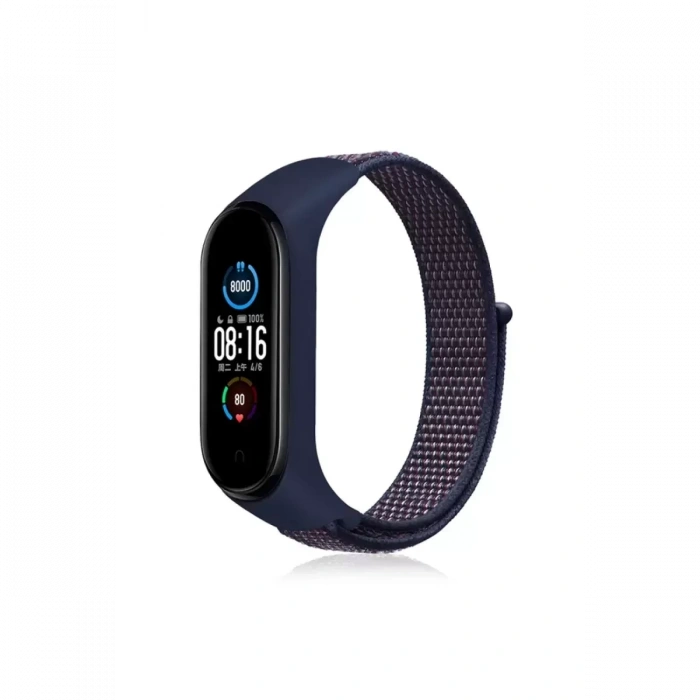 Newface Xiaomi Mi Band 4 Hasırlı Cırtcırtlı Kordon - Lacivert-mor