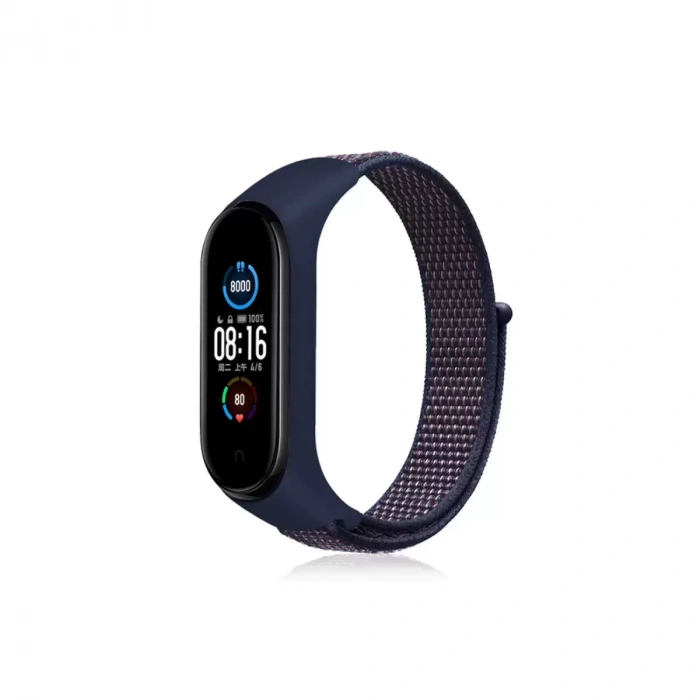 Newface Xiaomi Mi Band 4 Hasırlı Cırtcırtlı Kordon - Lacivert-mor