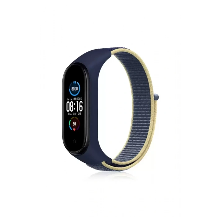 Newface Xiaomi Mi Band 4 Hasırlı Cırtcırtlı Kordon - Sarı-lacivert