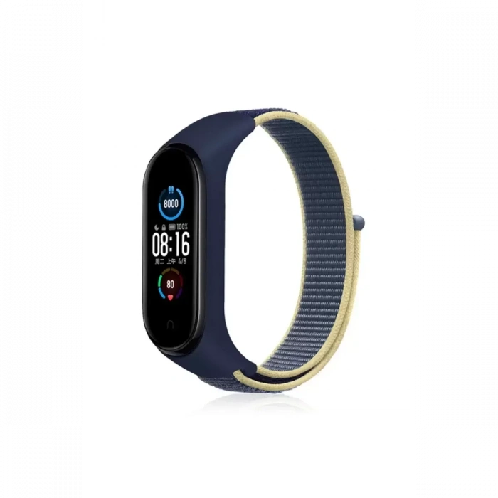 Newface Xiaomi Mi Band 4 Hasırlı Cırtcırtlı Kordon - Sarı-lacivert