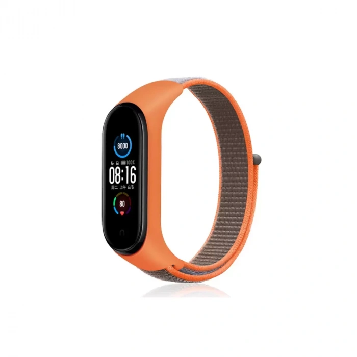 Newface Xiaomi Mi Band 4 Hasırlı Cırtcırtlı Kordon - Turuncu-gri
