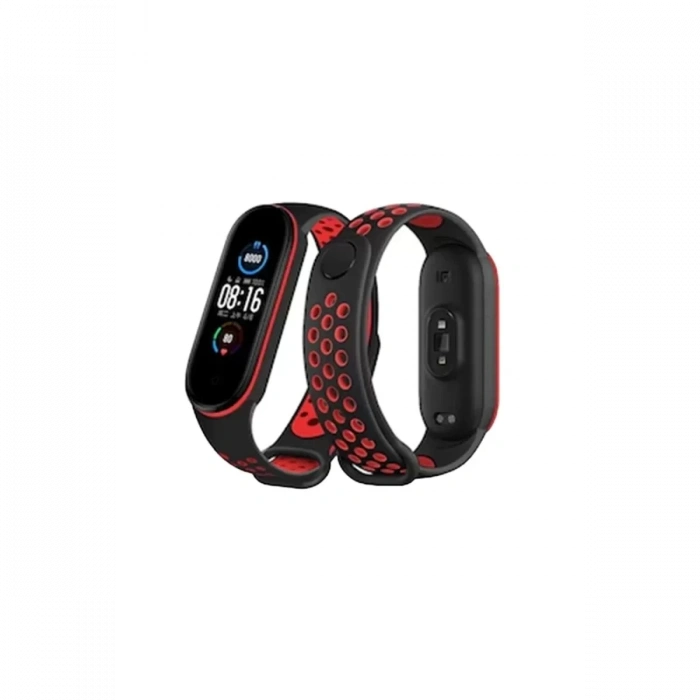 Newface Xiaomi Mi Band 4 Spor Delikli Kordon - Siyah-Kırmızı