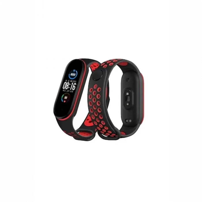 Newface Xiaomi Mi Band 6 Spor Delikli Kordon - Siyah-kırmızı