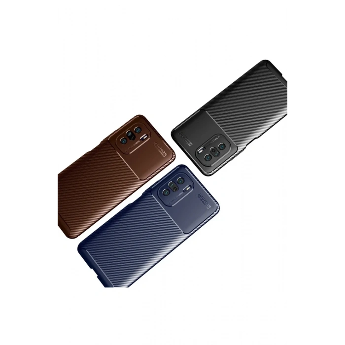 Newface Xiaomi Poco F3 Kılıf Auto Focus Karbon Kapak - Kahverengi