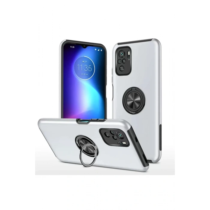 Newface Xiaomi Poco F3 Kılıf Elit Yüzüklü Kapak - Gümüş