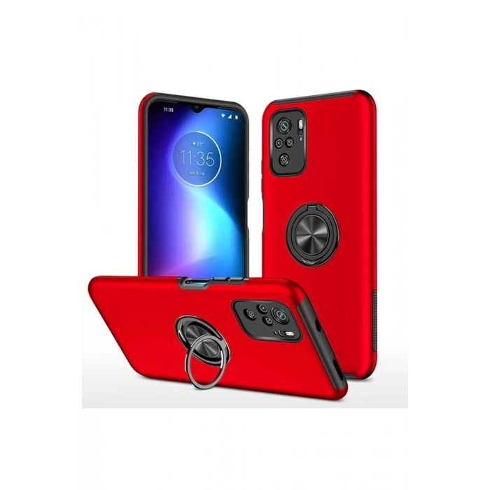 Newface Xiaomi Poco F3 Kılıf Elit Yüzüklü Kapak - Kırmızı
