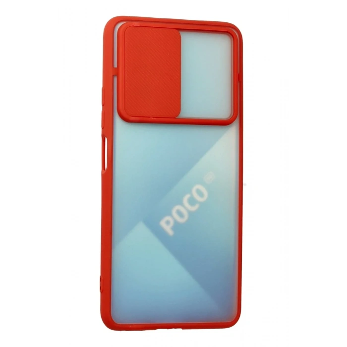 Newface Xiaomi Poco F3 Kılıf Palm Buzlu Kamera Sürgülü Silikon - Kırmızı