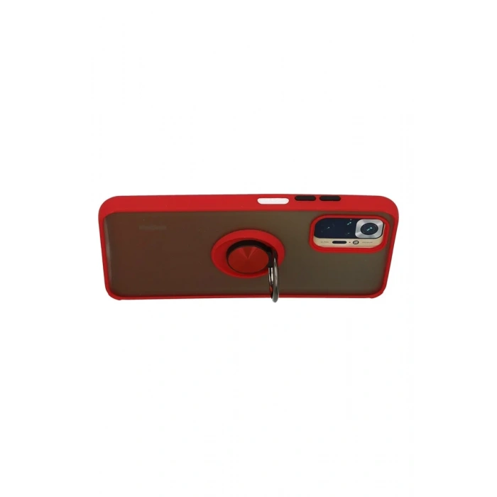 Newface Xiaomi Redmi Note 10 Kılıf Montreal Yüzüklü Silikon Kapak - Kırmızı