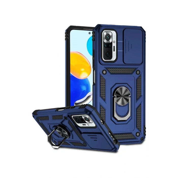 Newface Xiaomi Redmi Note 10 Pro Kılıf Pars Lens Yüzüklü Silikon - Lacivert