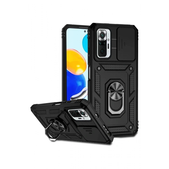 Newface Xiaomi Redmi Note 10 Pro Kılıf Pars Lens Yüzüklü Silikon - Siyah