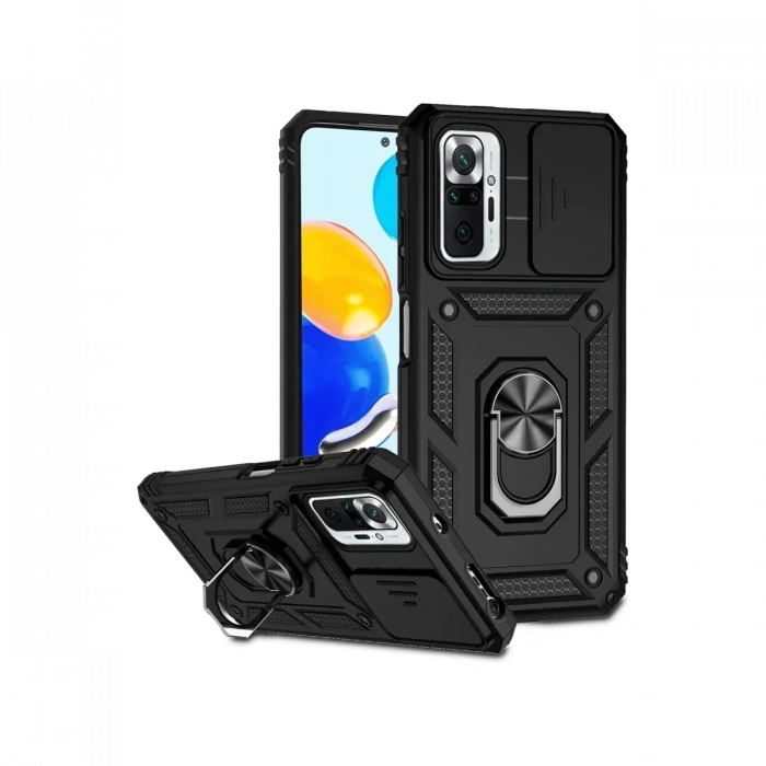 Newface Xiaomi Redmi Note 10 Pro Kılıf Pars Lens Yüzüklü Silikon - Siyah