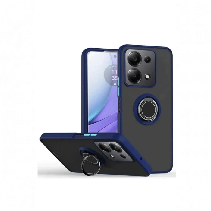 Newface Xiaomi Redmi Note 13 Pro 5G Kılıf Montreal Yüzüklü Silikon Kapak - Lacivert