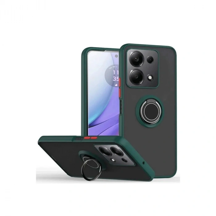 Newface Xiaomi Redmi Note 13 Pro 5G Kılıf Montreal Yüzüklü Silikon Kapak - Yeşil