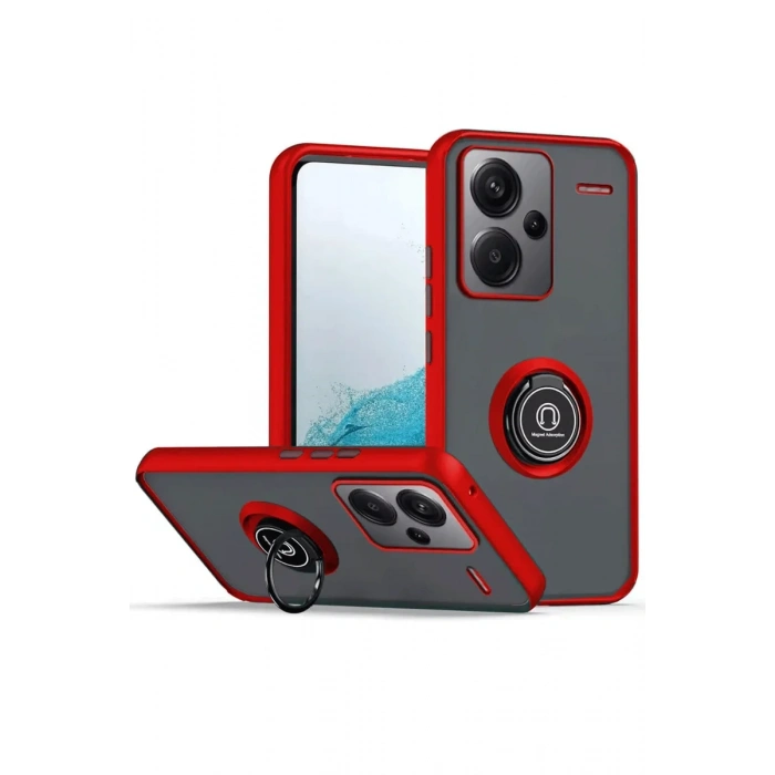 Newface Xiaomi Redmi Note 13 Pro Plus Kılıf Montreal Yüzüklü Silikon Kapak - Kırmızı