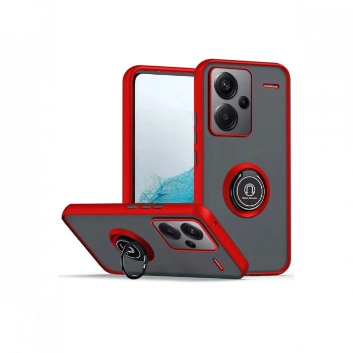 Newface Xiaomi Redmi Note 13 Pro Plus Kılıf Montreal Yüzüklü Silikon Kapak - Kırmızı