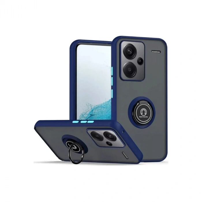 Newface Xiaomi Redmi Note 13 Pro Plus Kılıf Montreal Yüzüklü Silikon Kapak - Lacivert