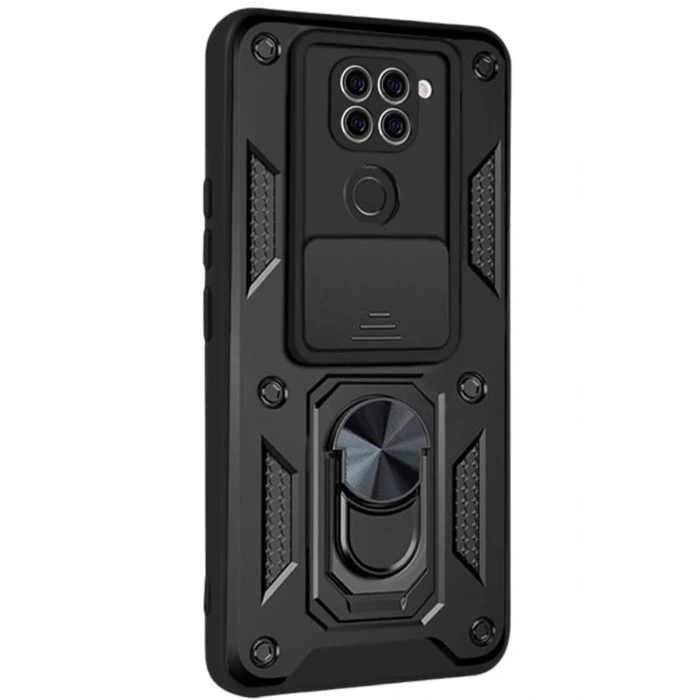Newface Xiaomi Redmi Note 9 4G Kılıf Pars Lens Yüzüklü Silikon - Siyah