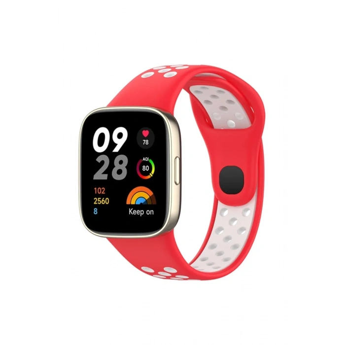 Newface Xiaomi Redmi Watch 3 Spor Delikli Kordon - Kırmızı-Beyaz