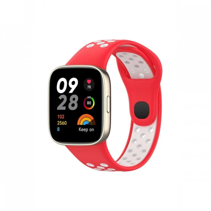 Newface Xiaomi Redmi Watch 3 Spor Delikli Kordon - Kırmızı-Beyaz