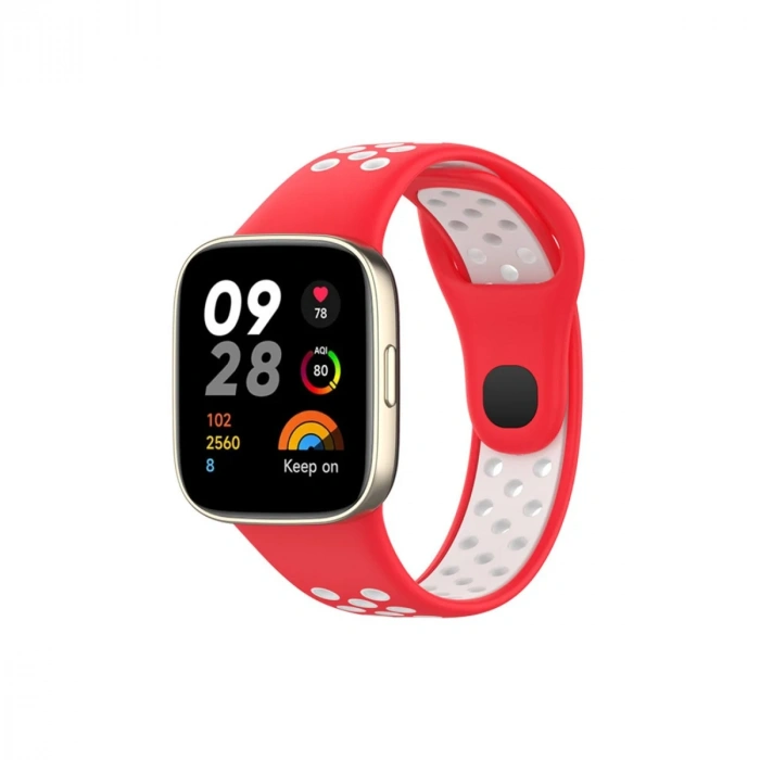 Newface Xiaomi Redmi Watch 3 Spor Delikli Kordon - Kırmızı-Beyaz