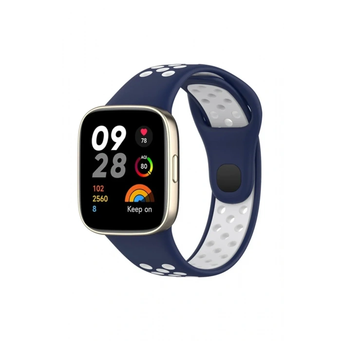 Newface Xiaomi Redmi Watch 3 Spor Delikli Kordon - Lacivert-Beyaz