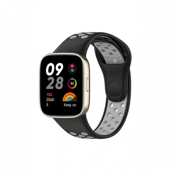 Newface Xiaomi Redmi Watch 3 Spor Delikli Kordon - Siyah-Gri
