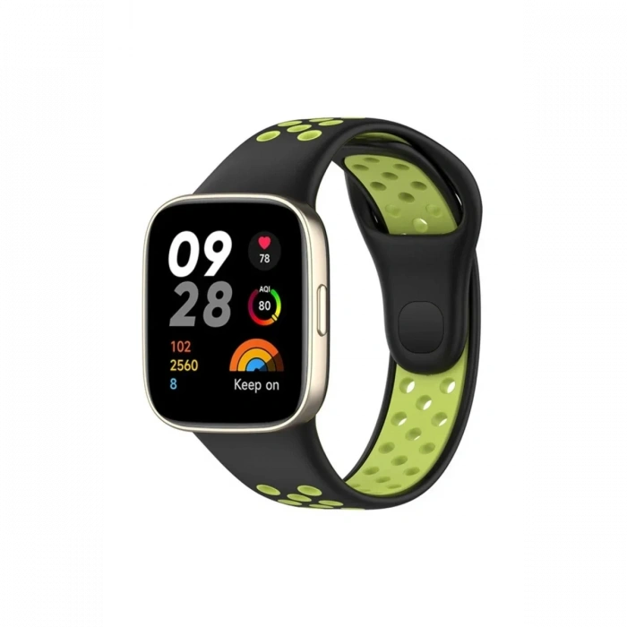 Newface Xiaomi Redmi Watch 3 Spor Delikli Kordon - Siyah-Yeşil