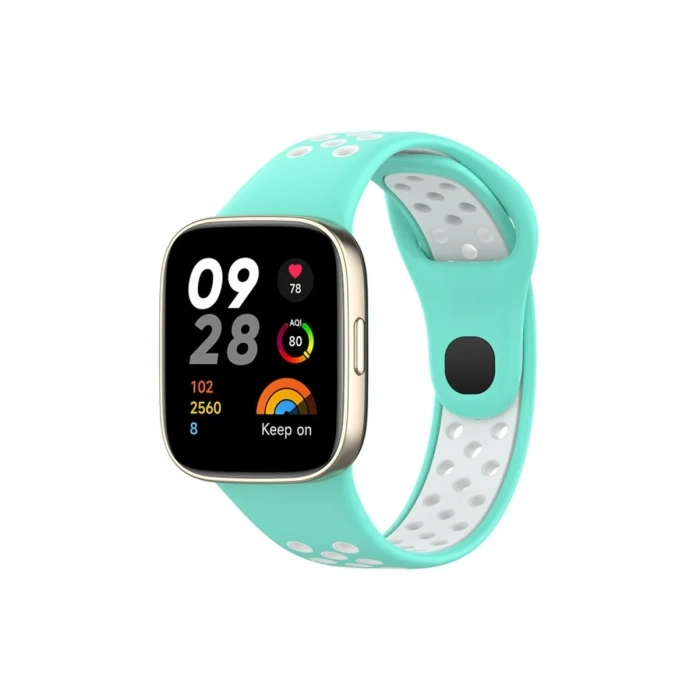 Newface Xiaomi Redmi Watch 3 Spor Delikli Kordon - Turkuaz-Beyaz