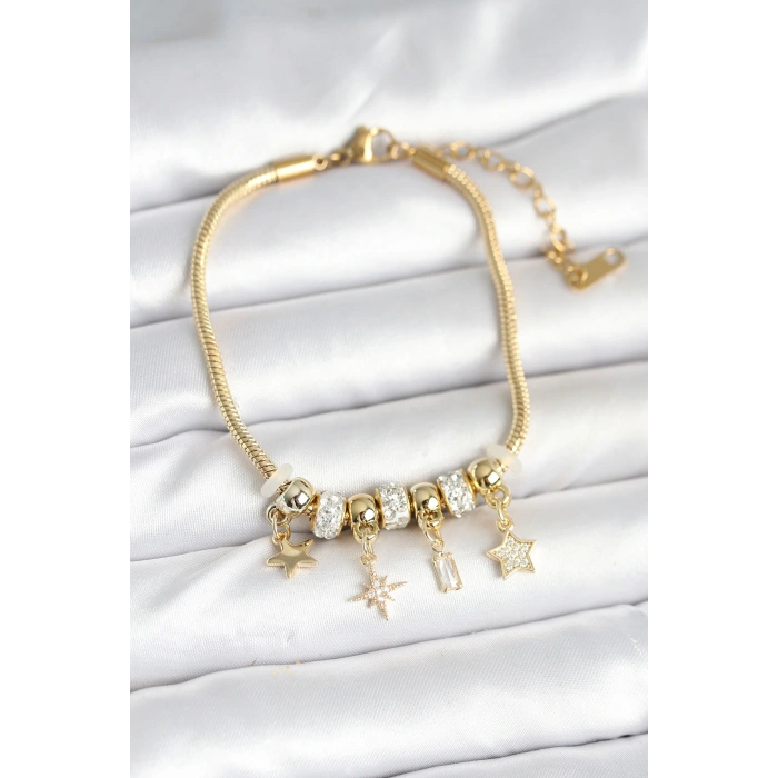 Pirinç Gold Renk Kutup Yıldızı Charmlı Kadın Bileklik