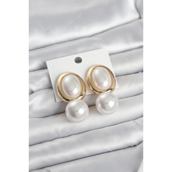 Pirinç Gold Renk Model İncili Kadın Küpe