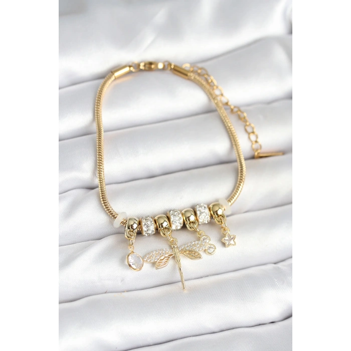 Pirinç Gold Renk Yusufçuk Charmlı Kadın Bileklik